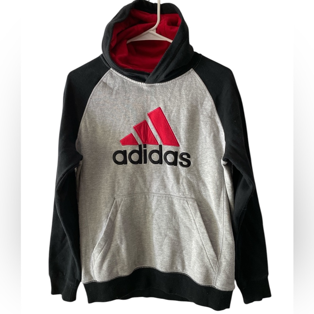 Adidas big kids gray/red/black hoodie